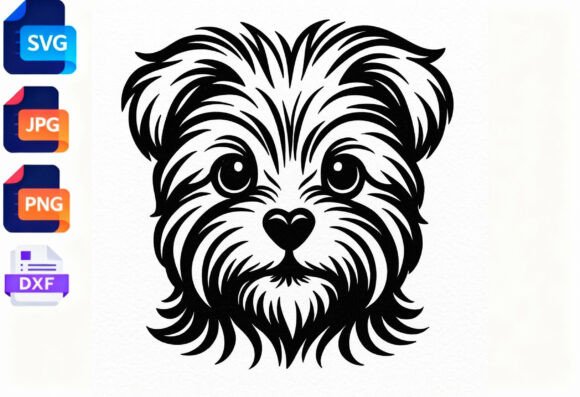 Cute Dog Face SVG Black and White Art