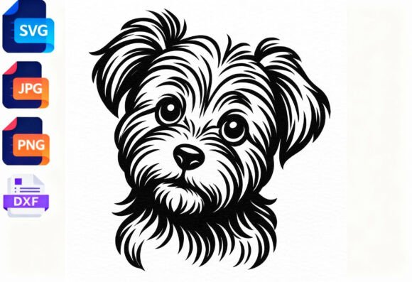 Cute Fluffy Dog Face SVG PNG DXF Files