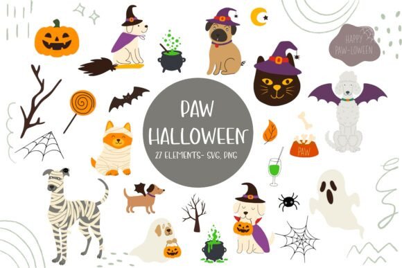 Cute Halloween Dog Cat SVG, PNG Bundle
