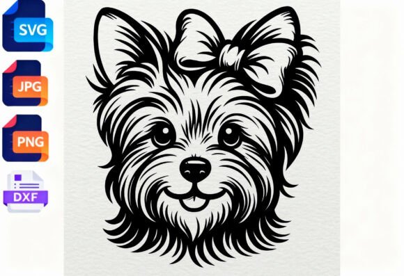 Cute Yorkie Dog Face SVG Bow Dog Lover