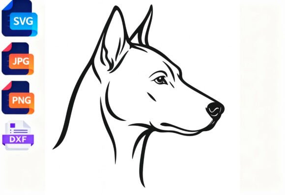 Doberman Dog Head Line Art SVG Dog Review for Embroidery