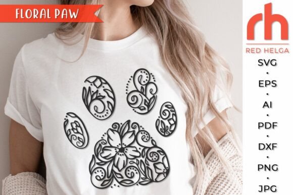 Floral Cat Paw SVG, Pet Lover Cut File