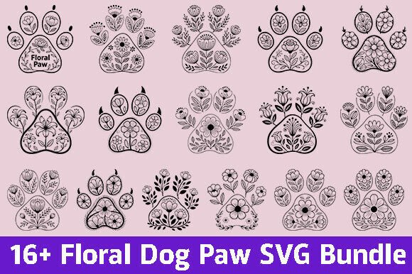 Floral Dog Paw SVG Bundle, Dog Paw SVG