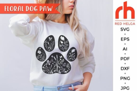 Floral Dog Paw SVG, Flower Footprint DXF
