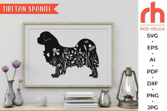 Tibetan Spaniel SVG, Floral Dog Cut File