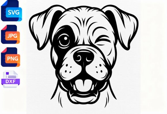 Winking Boxer Dog Face SVG Clipart