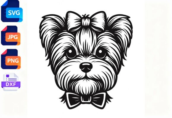 Yorkie Dog Face SVG Cut File Bowtie Dog